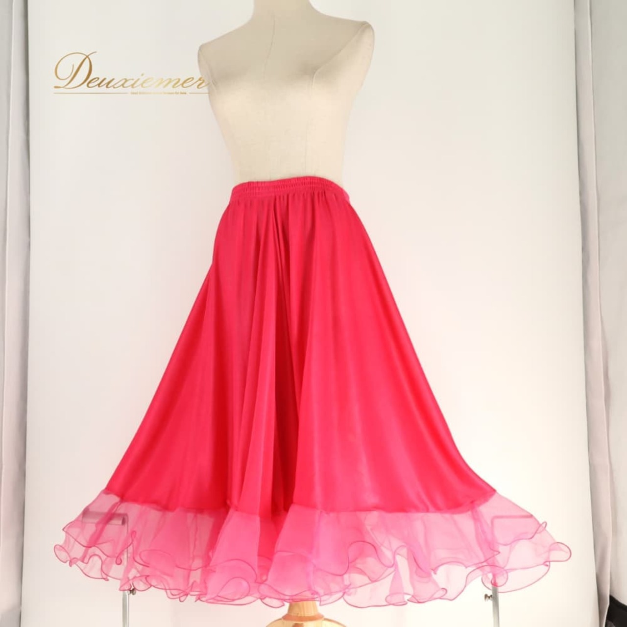 社交ダンス 衣装 prima boutique プリマブティック スカート レッスンウェア ペチコート ピンク系 無地 シンプル チュール オーガンジー生地 透け感 シースルー フリル フレアスカート ふんわり 華やか 鮮やか かわいい おしゃれ 上品 ダンス 練習 レッスン ダンス衣装 練習着