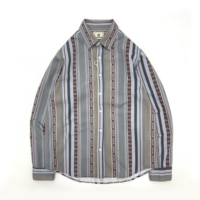Retro Ethnic Striped Long Sleeve Shirt / レトロ エスニック ストライプ 長袖 シャツ