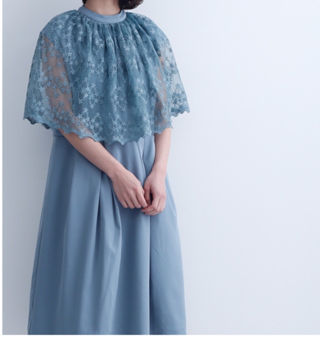 Merlot Plus 結婚式披露宴ドレスチュールレースケープワンピースブルー7435 Merlot セール8000円以上送料無料mayflower