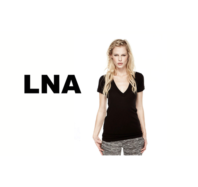 LNA／エルエヌエー　ショートスリーブディープVネックシャツ／ブラック