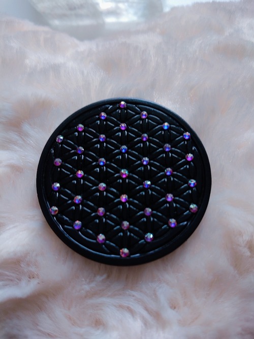 麻炭＊フラワーオブライフプレート☆スワロフスキーパープル