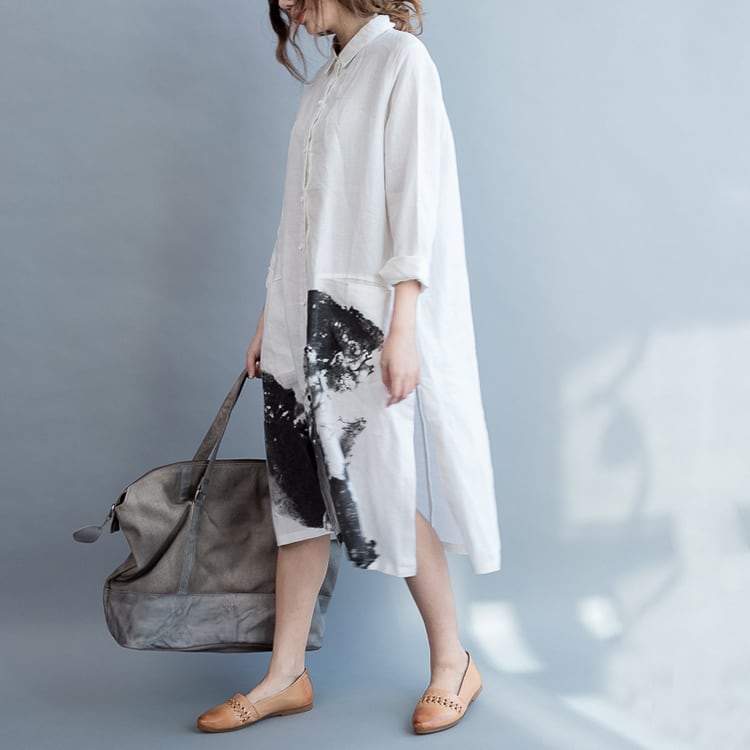ペイントプリントロングシャツワンピース(2色)10408