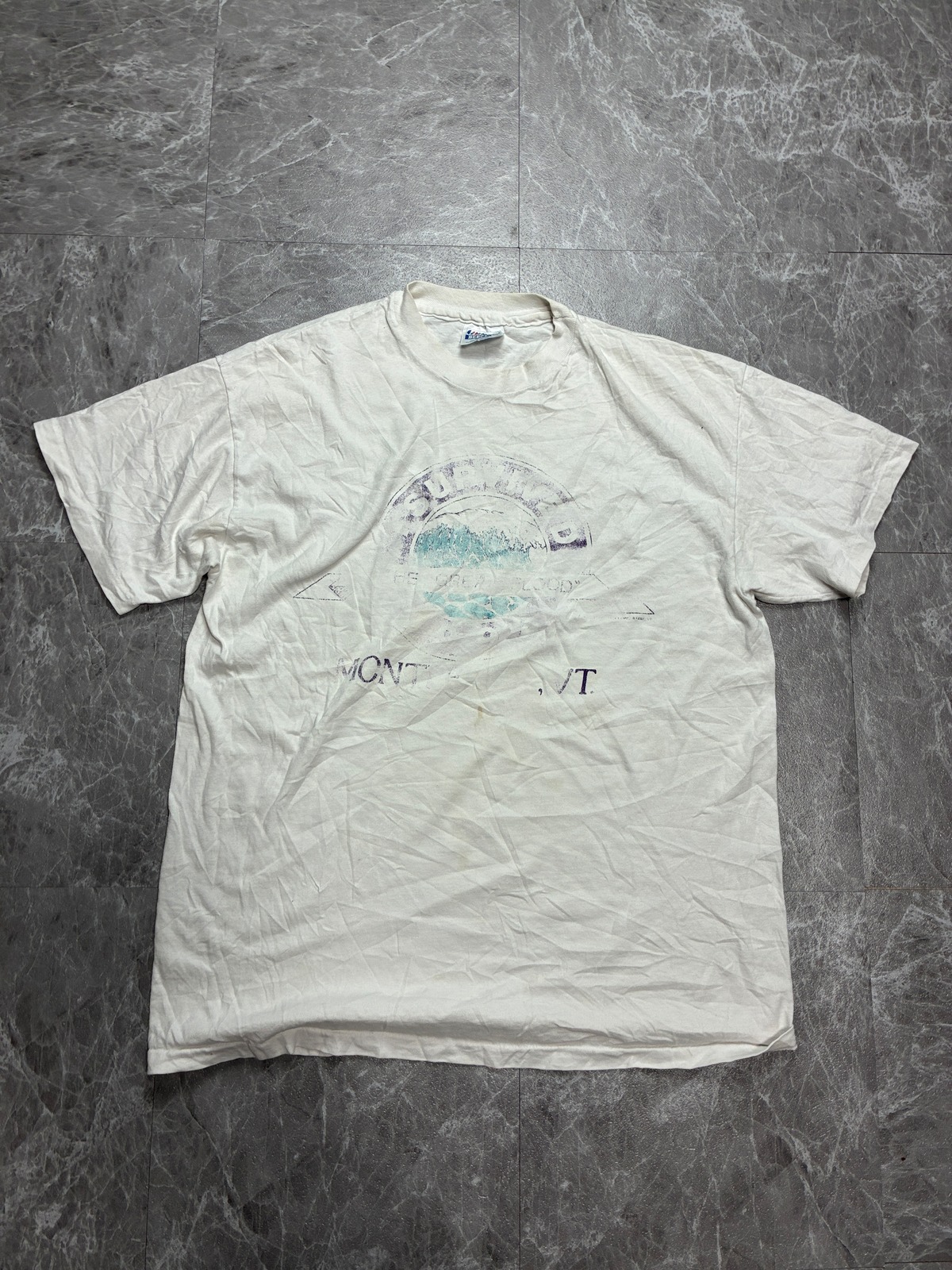 USA製 90s ヘインズ Tシャツ L 白 サーフ カスレプリント シングル 