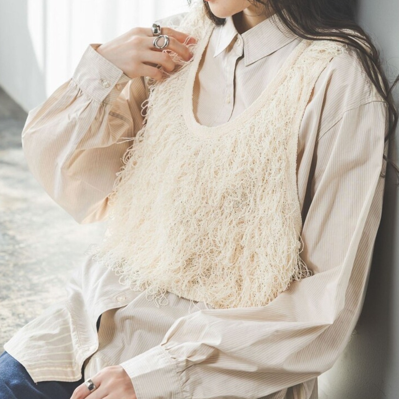 フリンジ ノースリーブ クロップド ベスト 　全3色　 00057