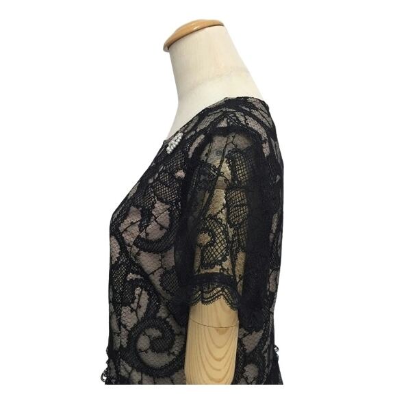 【新品タグ付】スーパービューティー　半袖ひざ丈ワンピース レース　ブラック　40 新品タグ付】スーパービューティー 半袖ひざ丈ワンピース レース