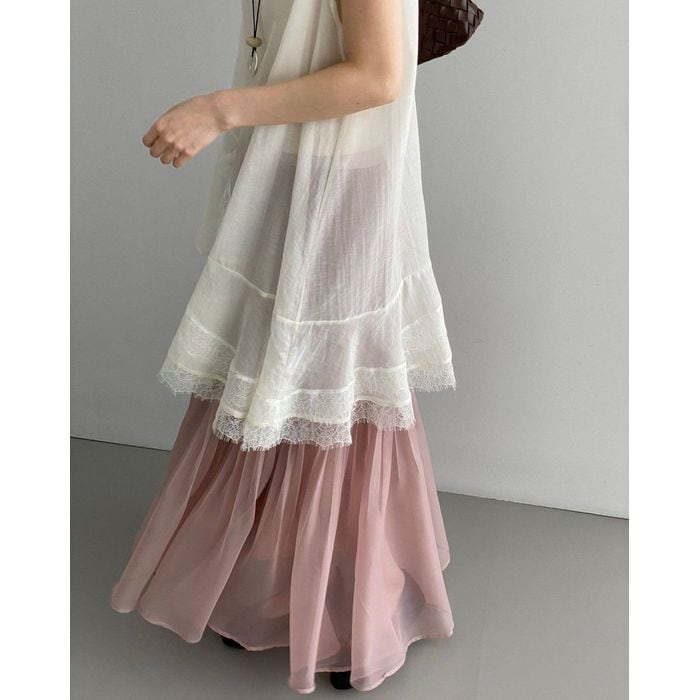 asymmetry frill lace hem sleeveless sheer top 14390 | abeille