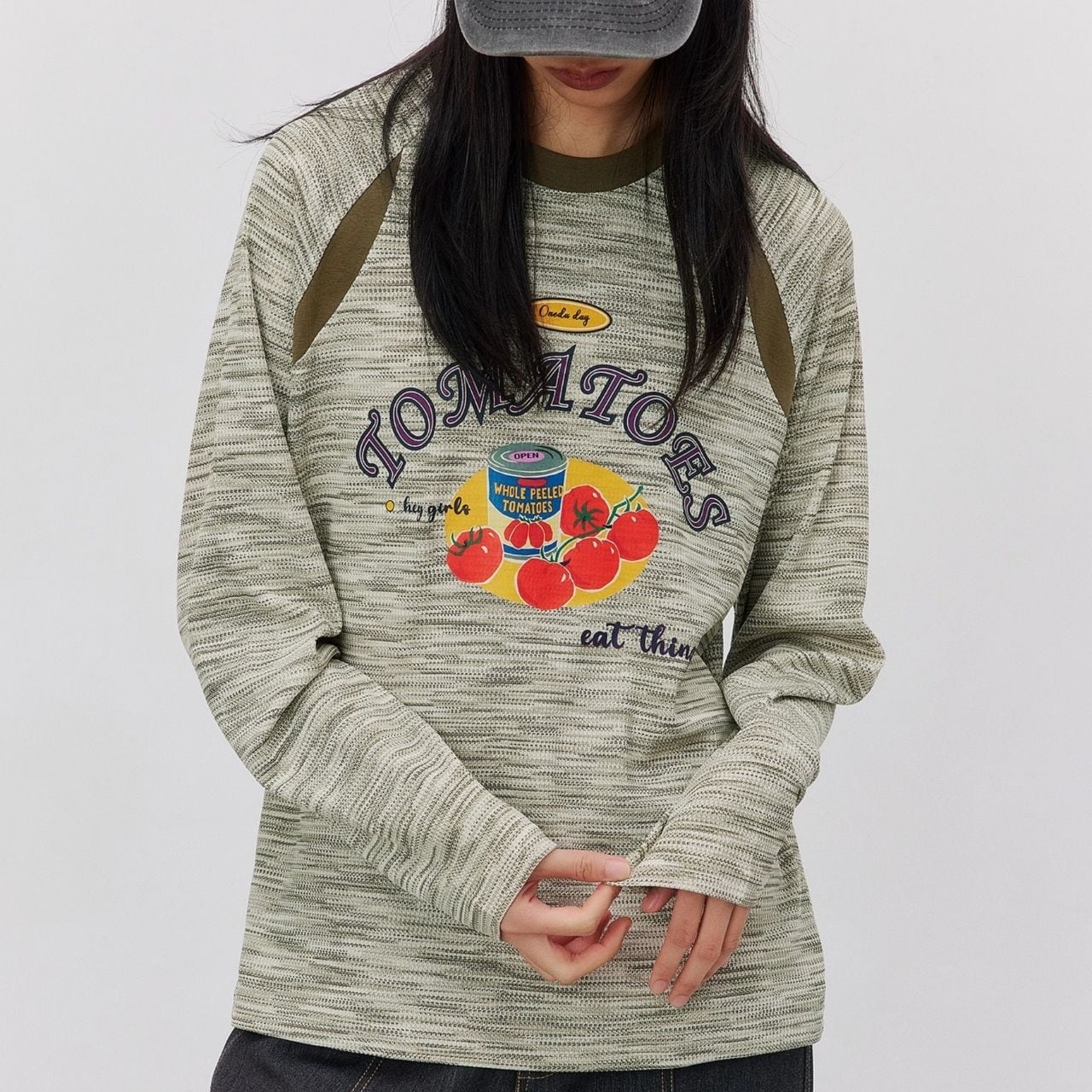 トマトレトロプリント切替ショルダーロングT 2col R00783