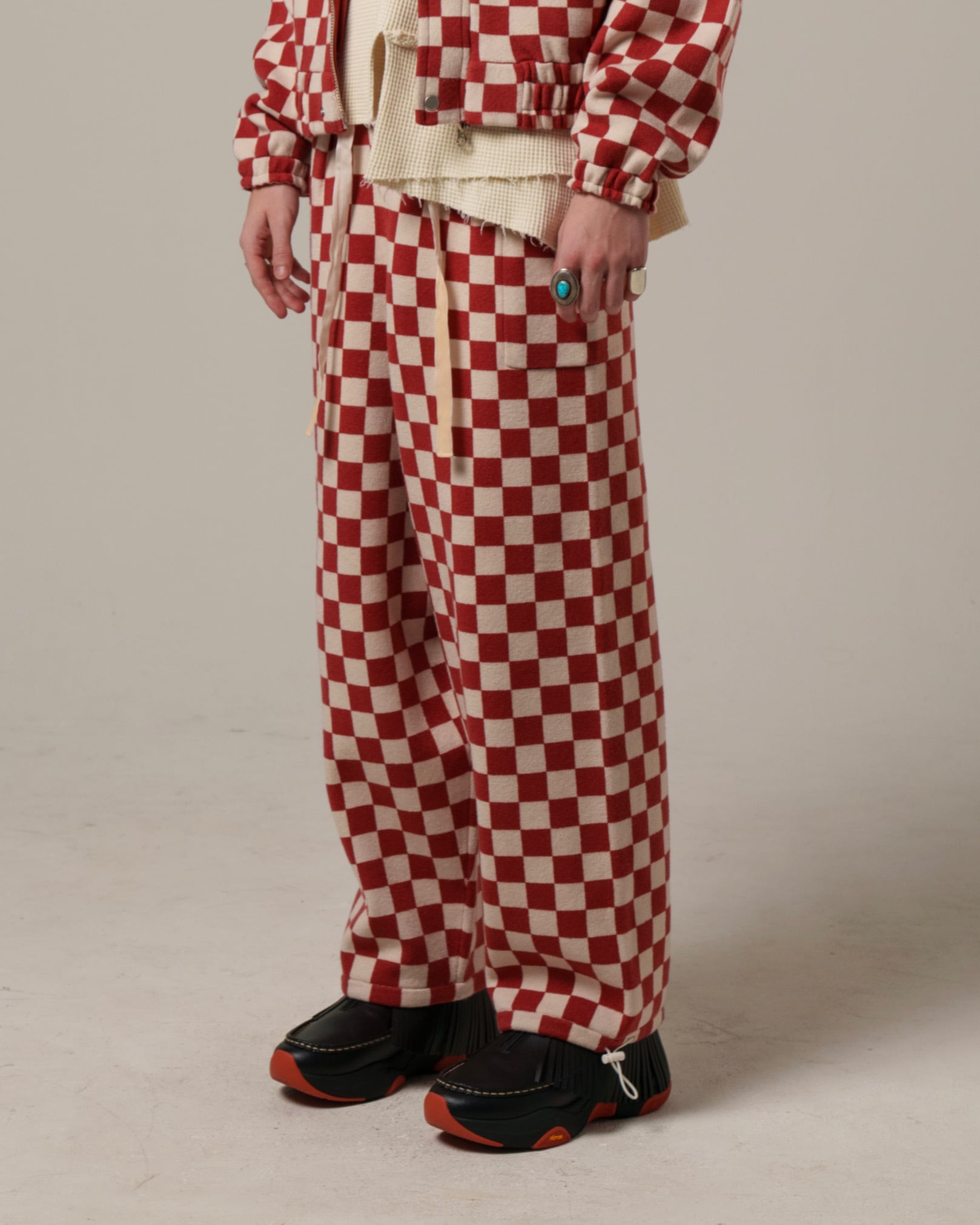 Jacquard Relax Pants/Red Checker