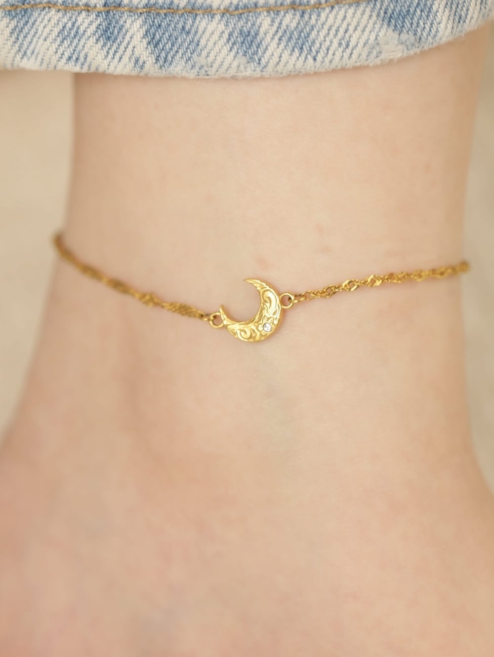 screw 】316L hawaiian zirconia moon anklet #a09 | rani
