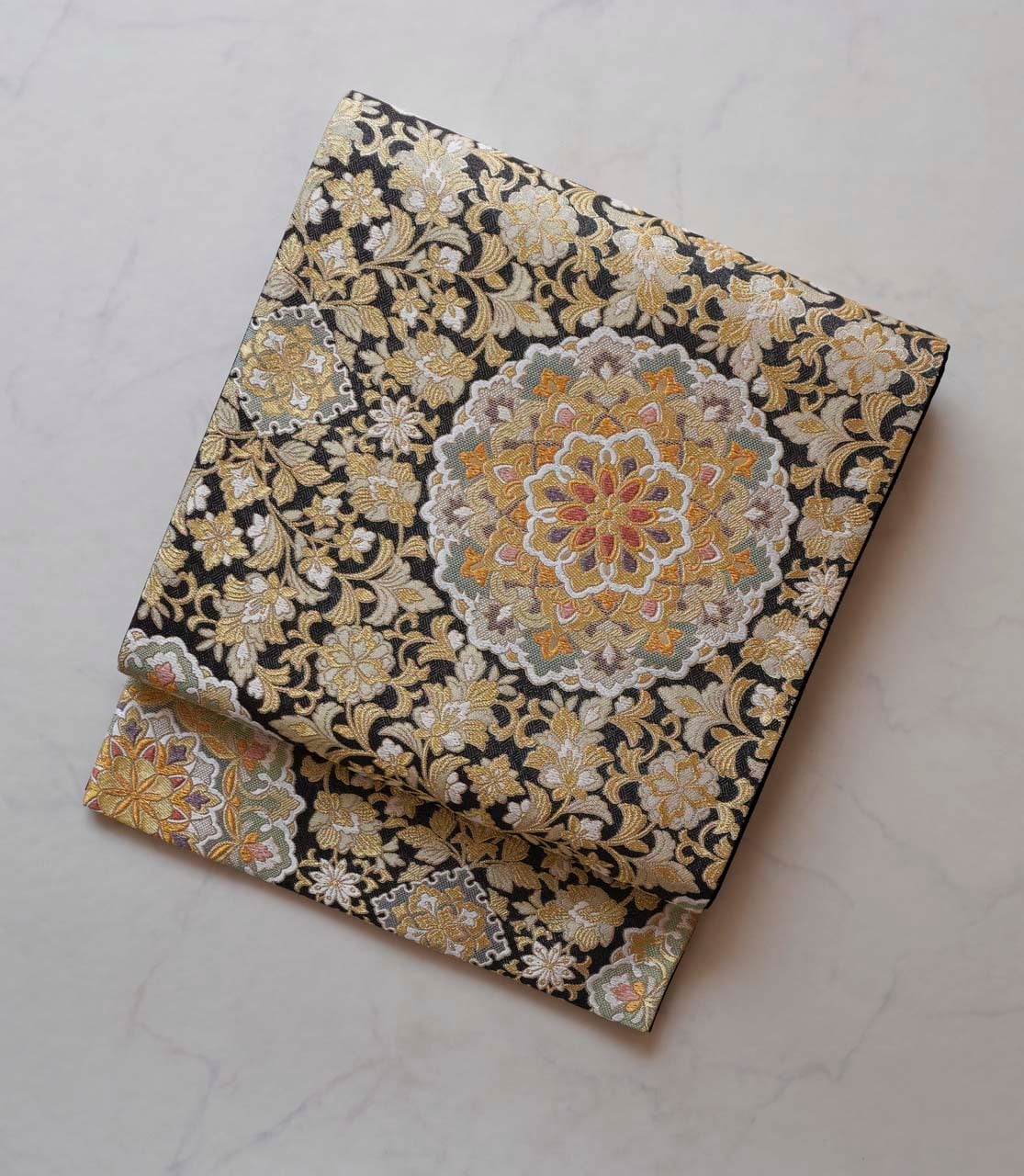 【ふくろ帯】黒色地 宝相華文 ふくろ帯