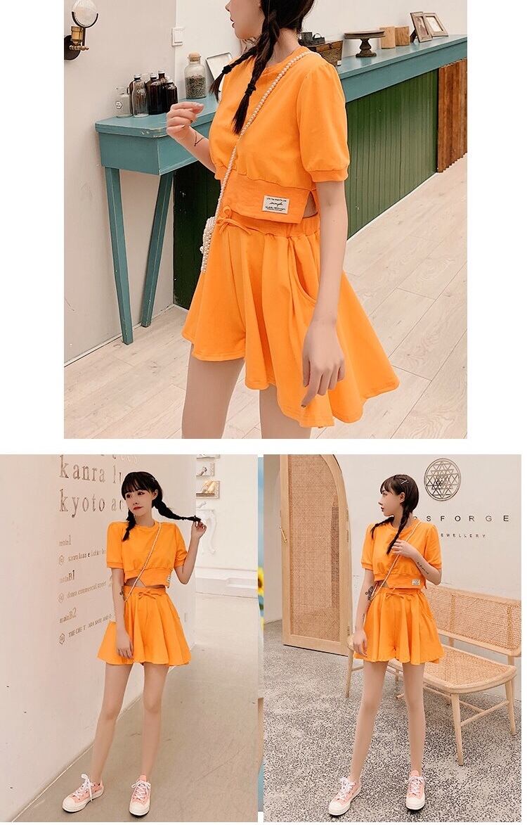 2カラー・セットアップ】グリーン オレンジ ジャンパー スカート