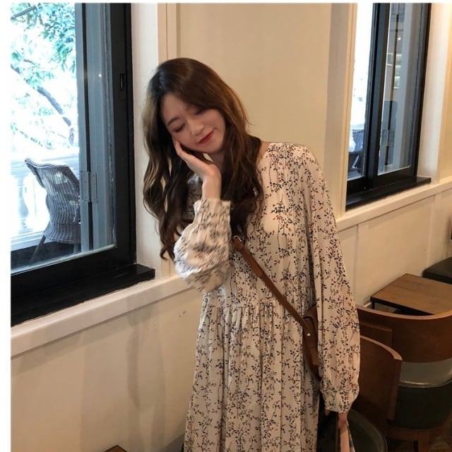 ヴィンテージ ワンピース 長袖 ニット 柄 レトロ かわいい レディース M L 