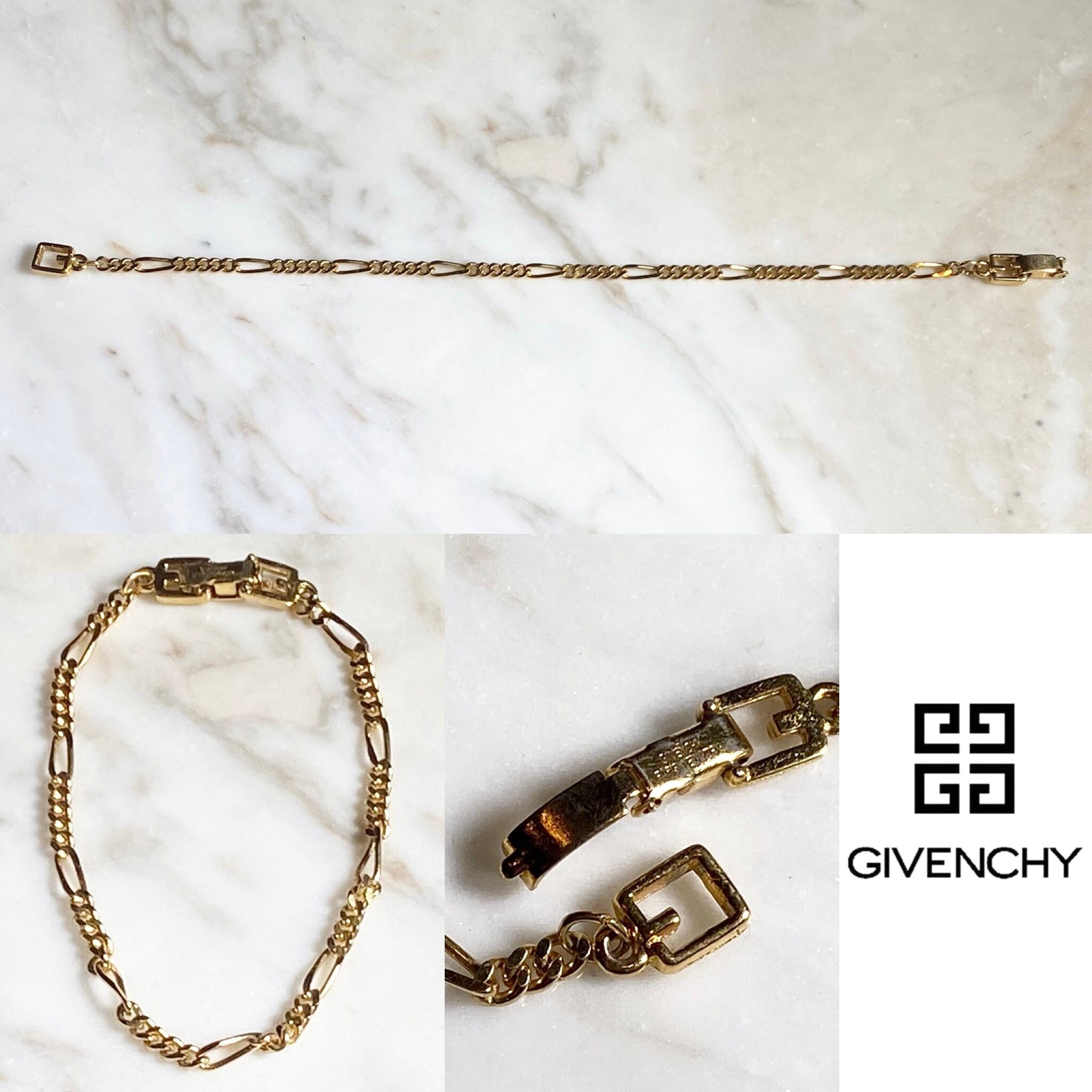 vintage GIVENCHY gold color metal two-kinds link chain bracelet 