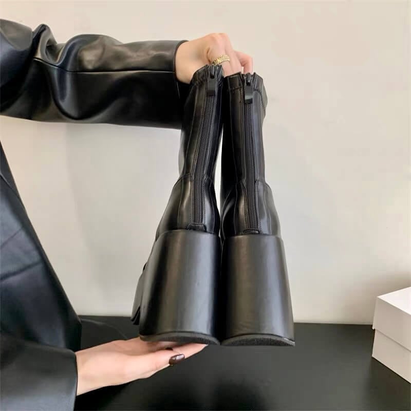 スクエアトゥプラットフォームショートブーツ11cm | 厚底シューズ