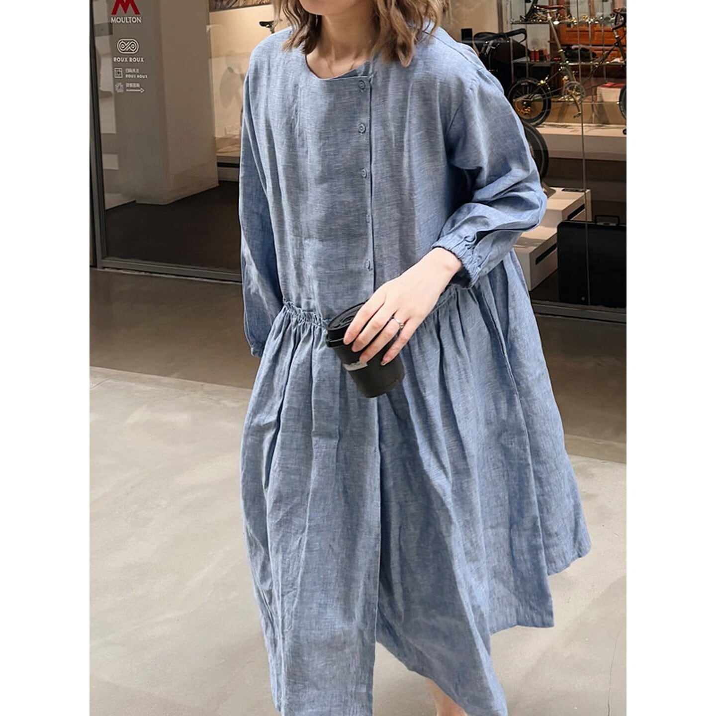 ギャザー切り替え フレアワンピース【M-2XL】 RA3498