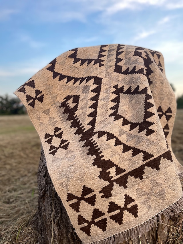 Handmade Afghan Kilim Rug Grey Chocolate Brown/ハンドメイド　アフガニスタン　キリム　ラグ