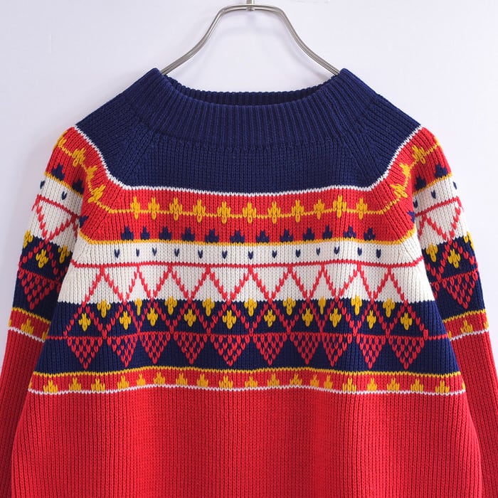 70~80s JCPenney JCペニー ノルディック風 デザイン アクリルニット セーター ヴィンテージ プルオーバー 求心 ビンテージ メンズ Sサイズ