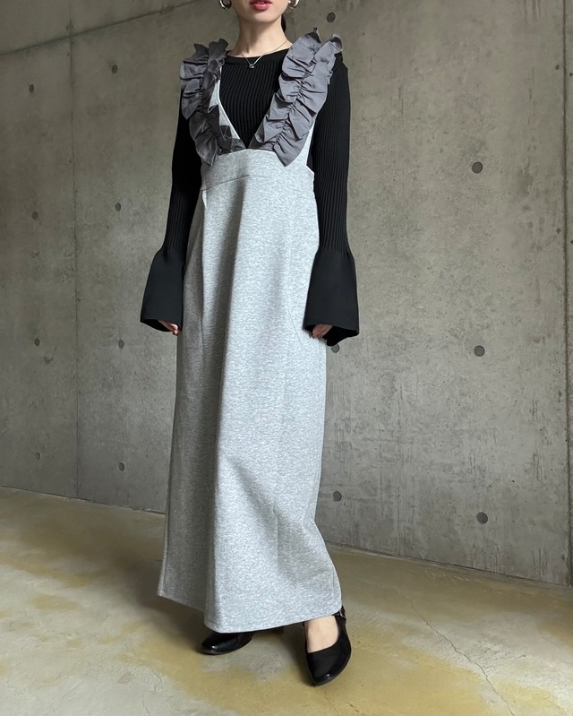 【即納】フリルジャンパースカート【グレー】