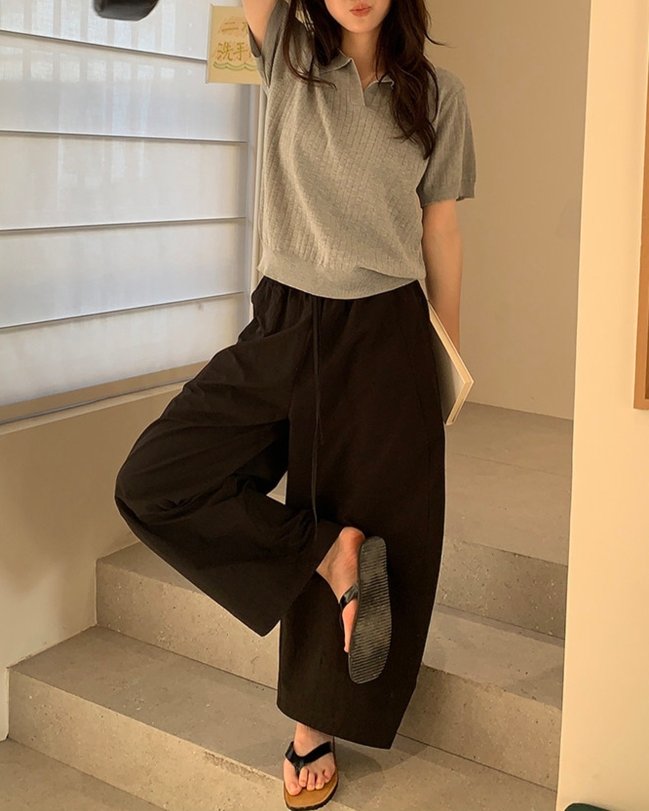 キーネックリブニットポロシャツ 3color A1078 - 12