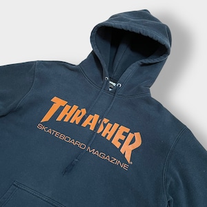 THRASHER スウェット パーカー ロゴ フーディー プルオーバー L ブラック スケボー ボード スラッシャー us古着