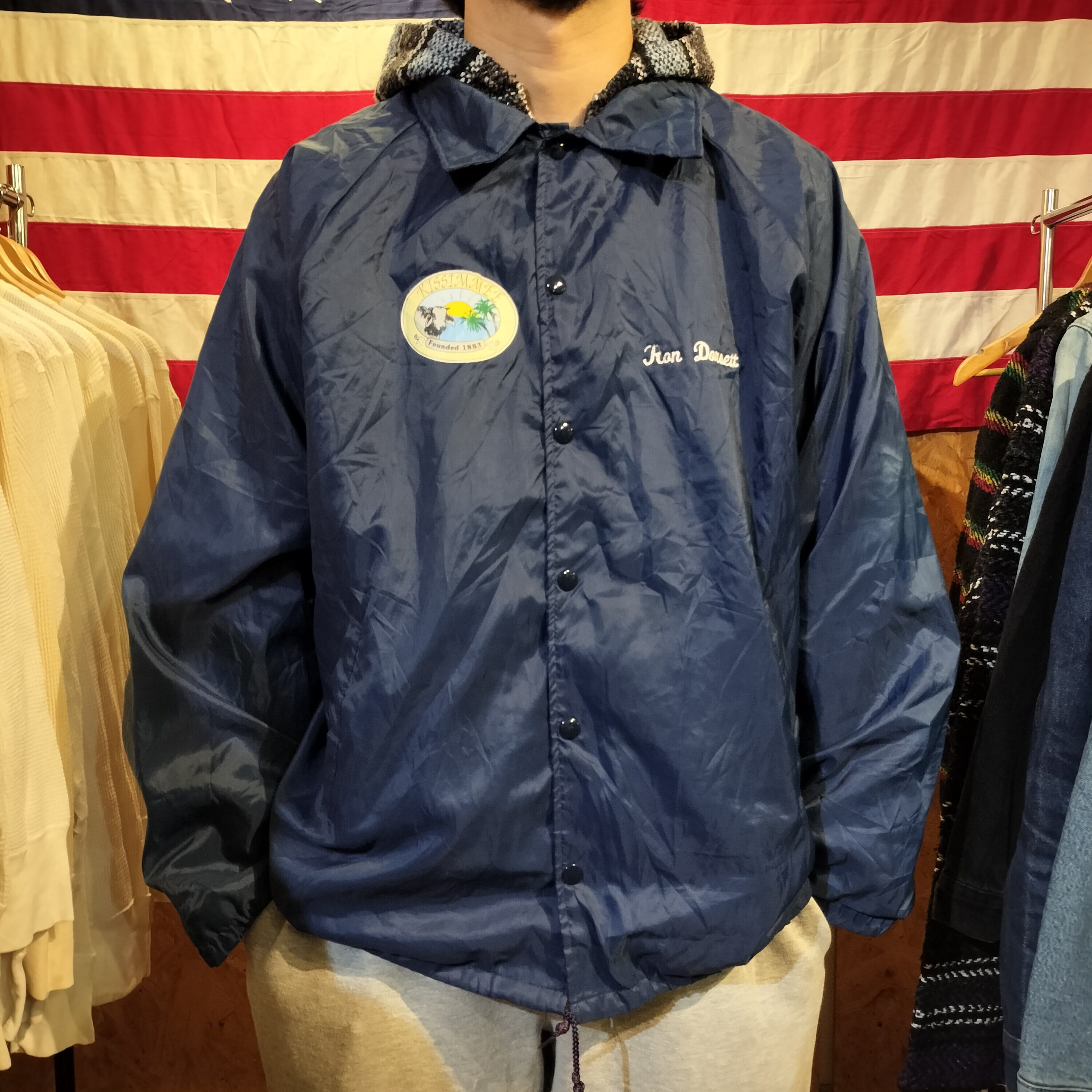 Used ジャケット◆XL 90s アメリカ製 AUBURN ナイロンコーチジャケット ネイビー◆USA古着 ヴィンテージ