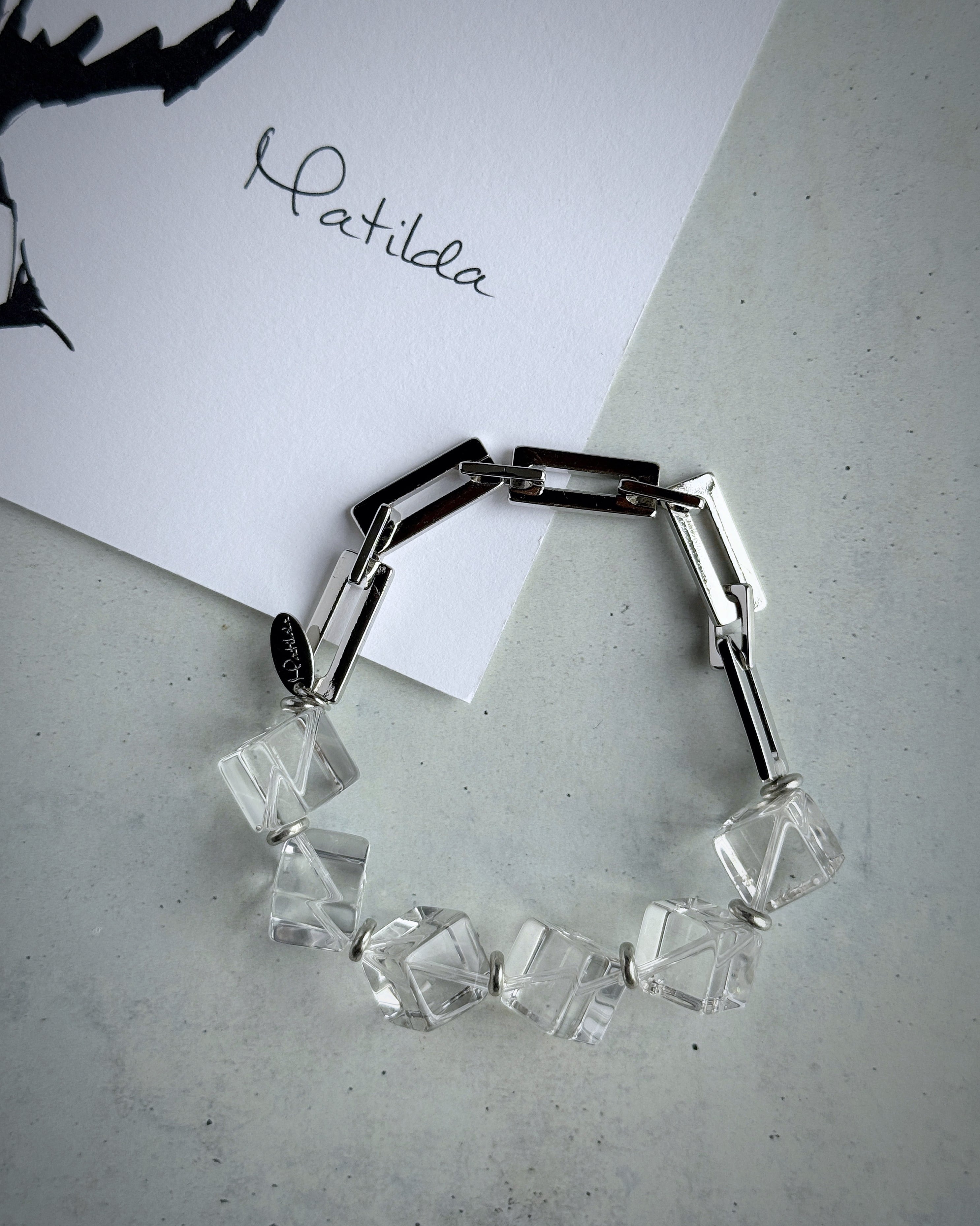 Chain & stone bracelet(キューブクォーツ)