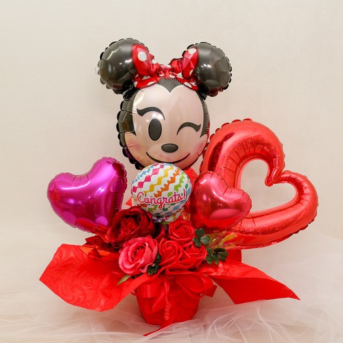 ミニー・コングラッツシャボンフラワーアレンジwithバルーン