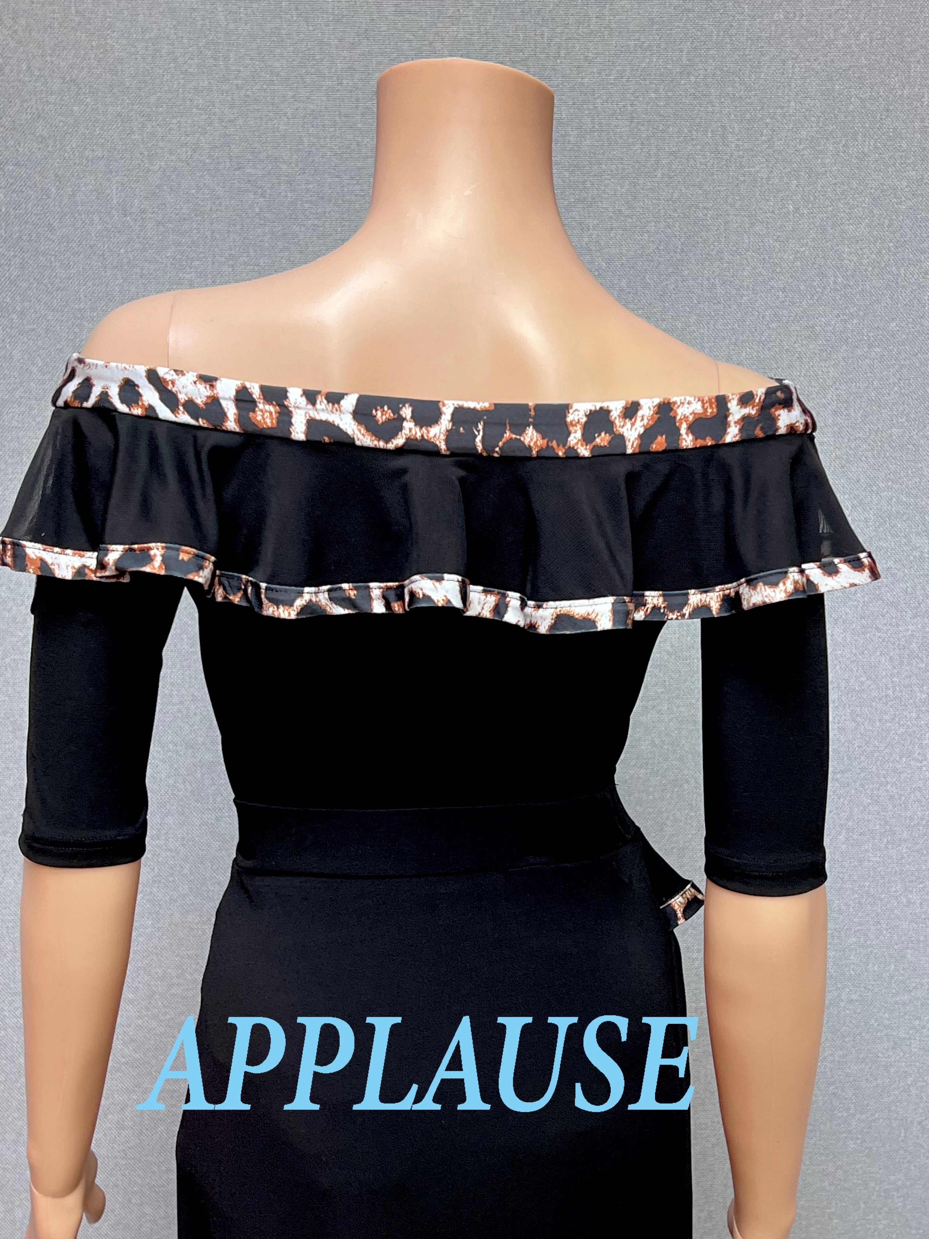 【新着】社交ダンス ドレス　ラテンドレス　　レオパード柄フリルレオタードトップス　M〜L　ST-26-7 　デモ・競技用ドレス　発表会衣装　パーティドレス　ワンピース　舞台衣装