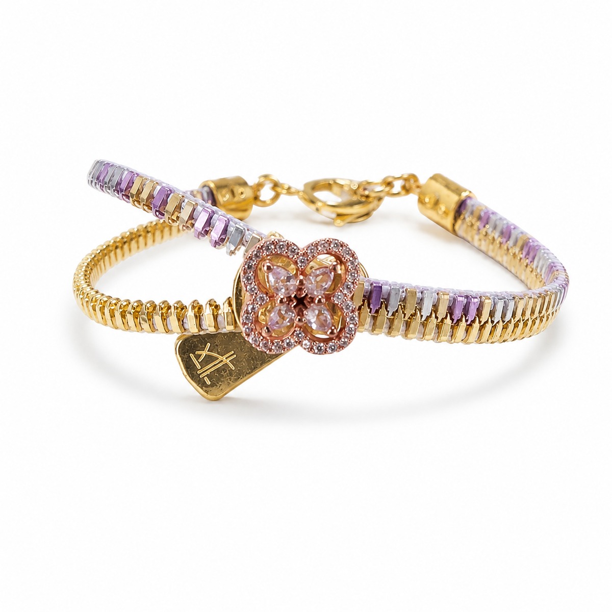 フラワー＆バタフライ モチーフ ブレスレット Rotating Flower Zipper Bracelet｜回転するフラワーモチーフ