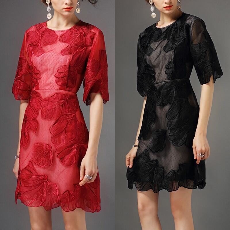 花レース 透け感 ミニワンピース