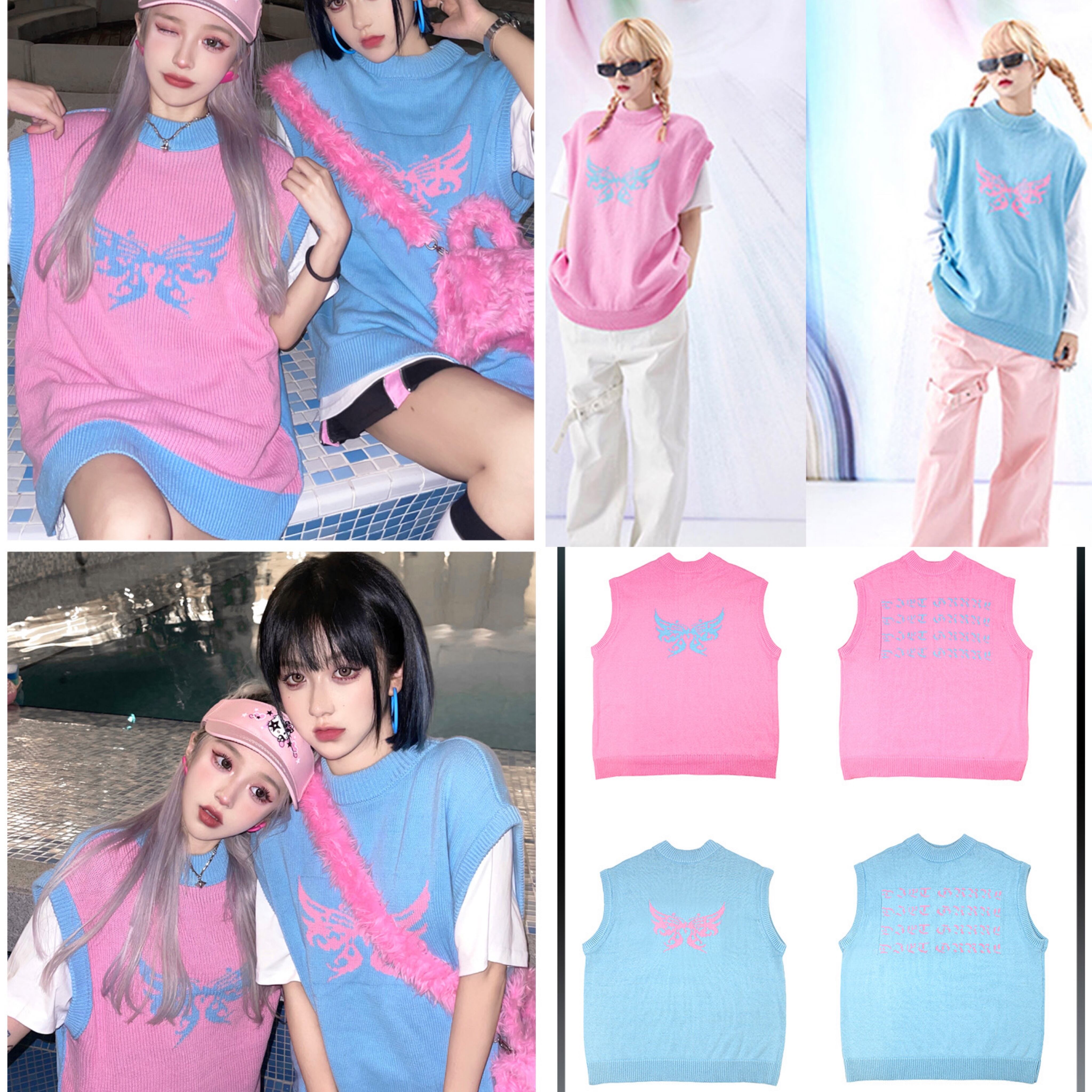 ベスト ピンク ニット 水色 カジュアル セーター トップス ワンピース