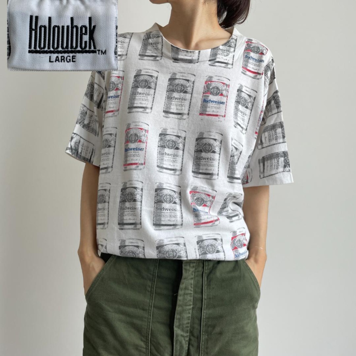 GF102 Tシャツ バドワイザー 総柄 ビール 企業T Budweiser 