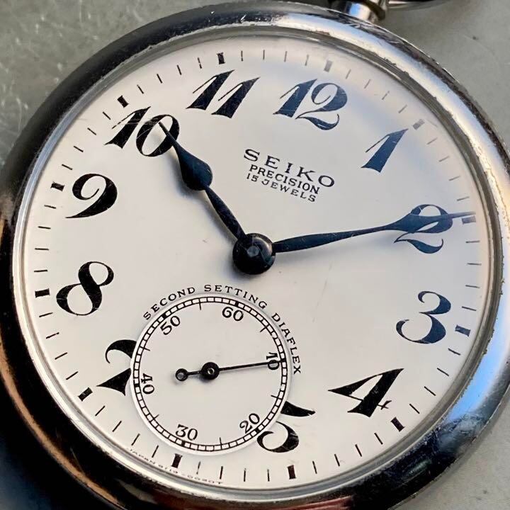 動作品】セイコー SEIKO アンティーク 懐中時計 手巻き 鉄道 シルバー