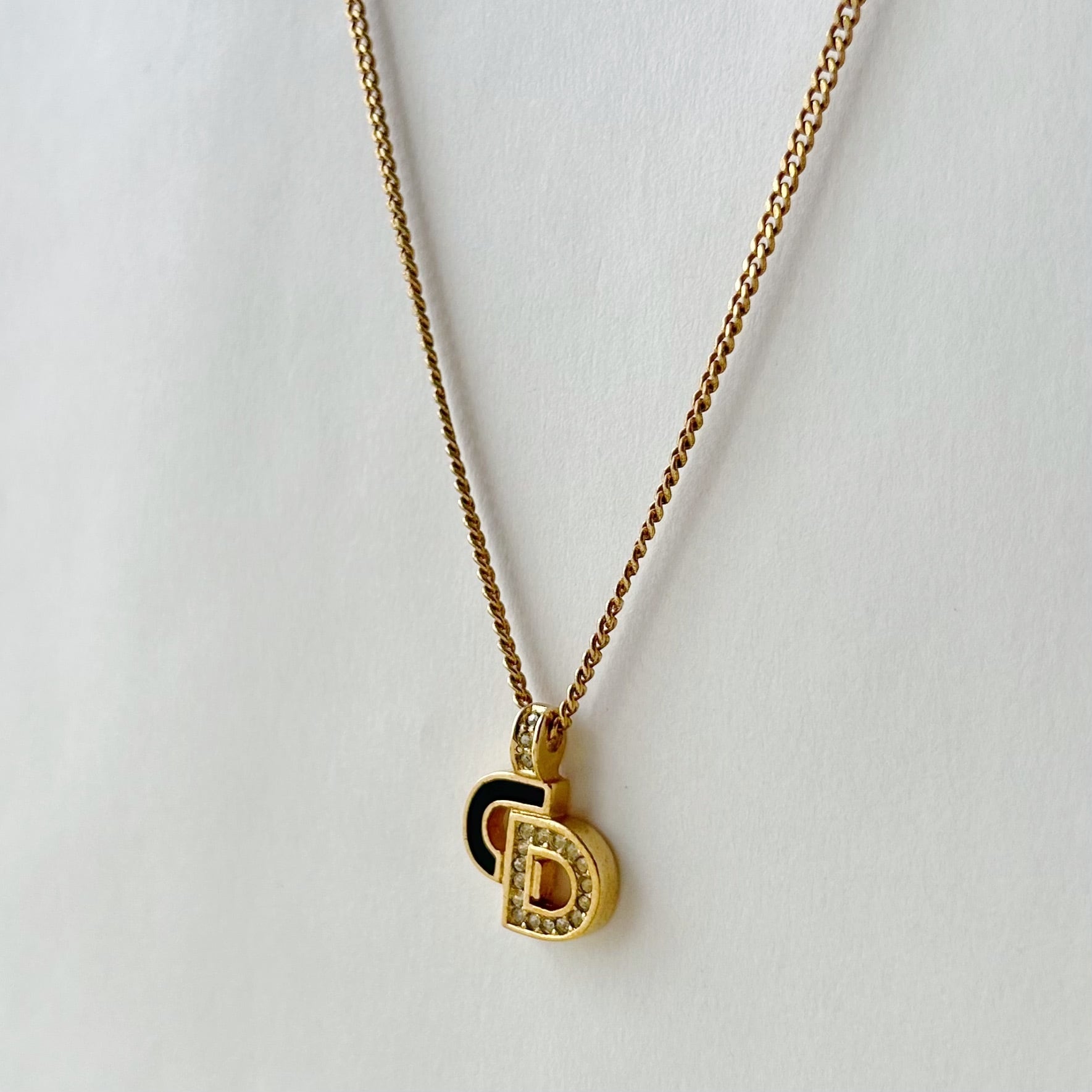 N5561】Christian Dior logo rhinestone necklace/クリスチャン