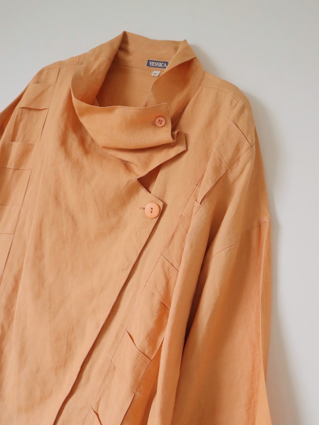 YESSICA Linen 100% asymmetry button shirt jacket