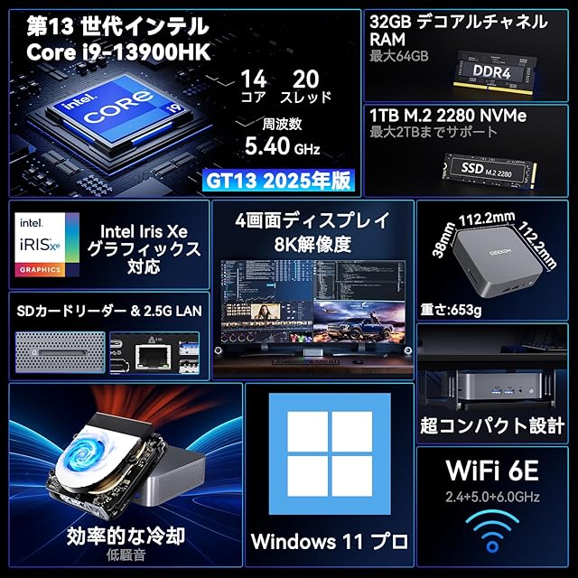 超長寿命」GEEKOM GT13 Pro ミニPC【2025最新】第13世代 i9-13900HK