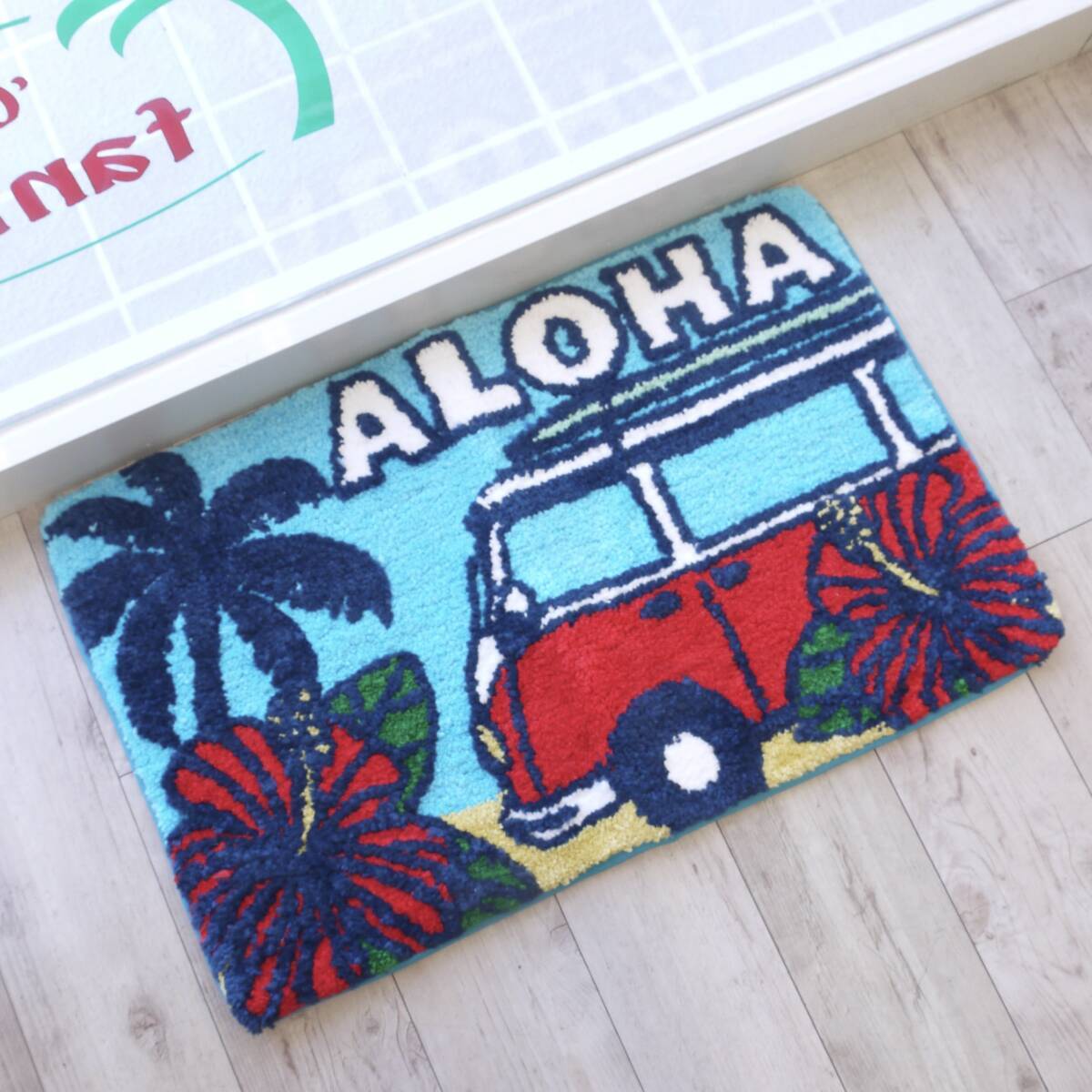 ハワイ フロアマット ALOHA ワーゲンバス イエロー 玄関 エントランス マット 屋内 夏 ハワイアン雑貨<BLUE>