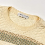 イタリア製 LANVIN ランバン ボーダー 長袖 コットン ニット セーター M/アイボリー メンズ