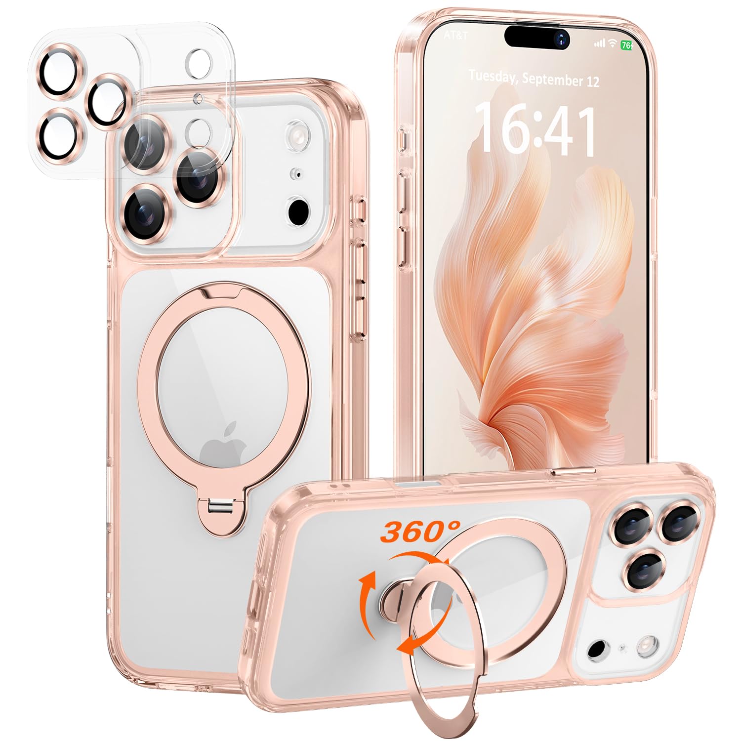 iPhone18 Pro 用 ケース【極限の透明感と保護力】4in1 カメラ保護一体/MagSafe対応/360度回転スタンド/ストラップホール穴付き