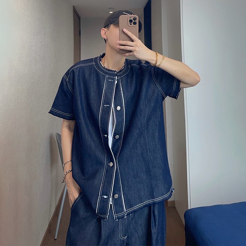 dannyandzeeライセル混極薄デニムの半袖シャツ | mblueshop