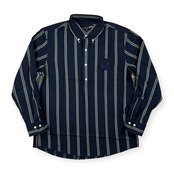 VAN JAC ヴァンヂャケット ワッペン付き ストライプ プルオーバー BD 長袖シャツ サイズ LL /ネイビー×グリーン/メンズ