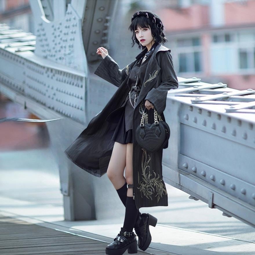 サブカル 服 地雷系 通販 アウター コート チャイナ風 刺繍 ユニ