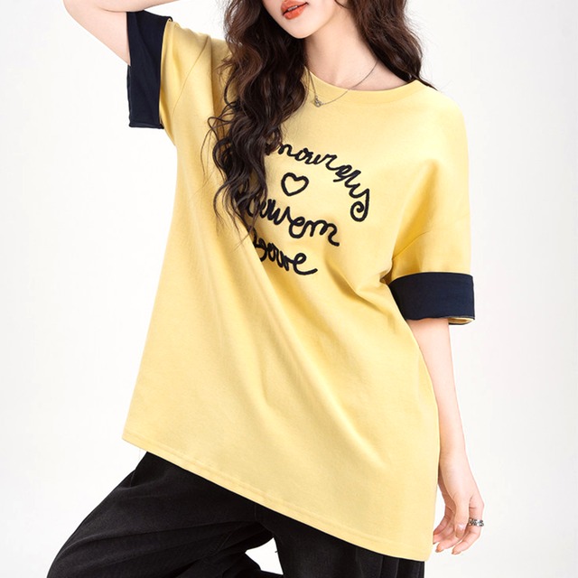 バイカラー半袖ロゴTシャツ　イエロー　S0001 　