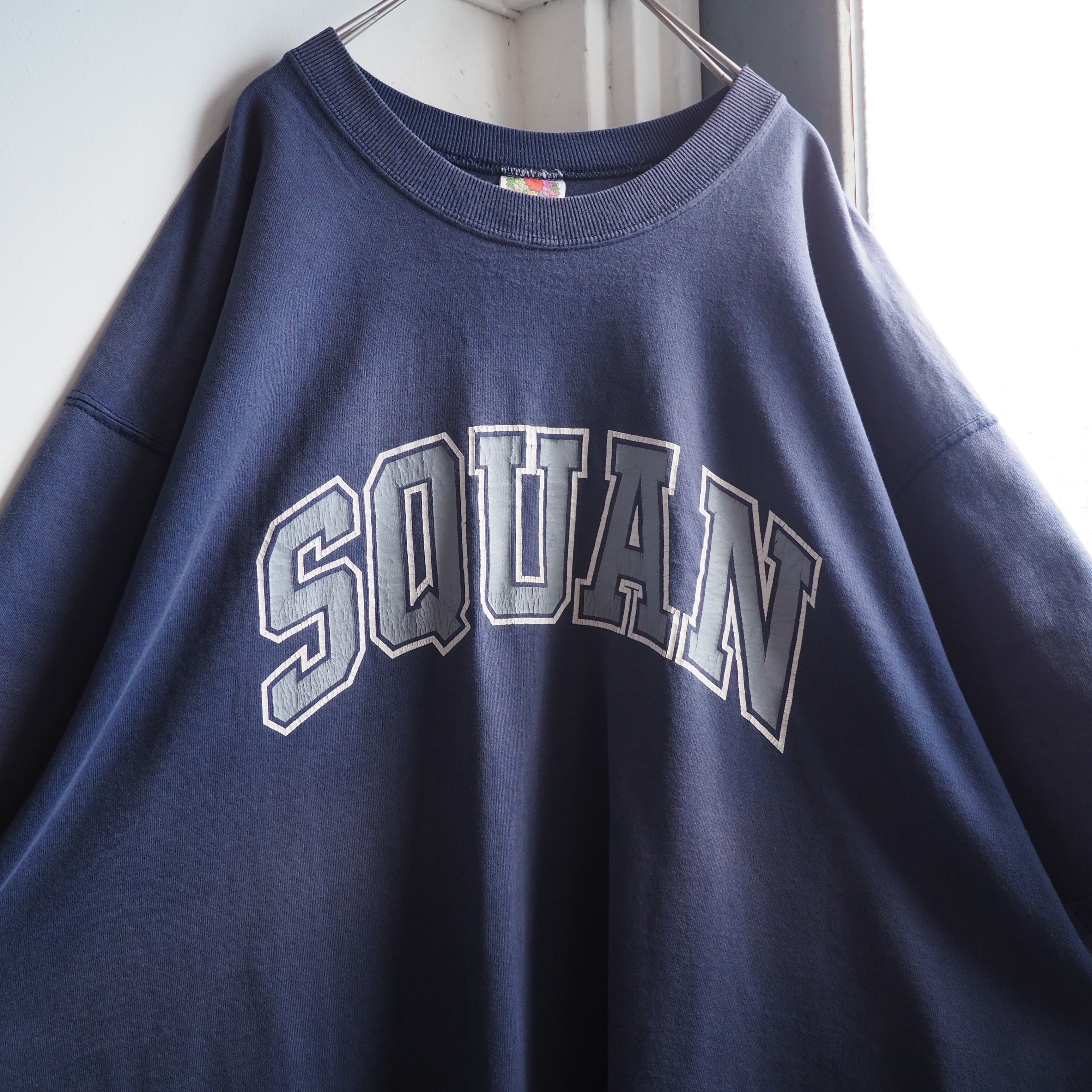 1990s ” Fruit of the room ” ” SQUAN ” Aging printed Faded Body vintage loose Tee (made in Usa)