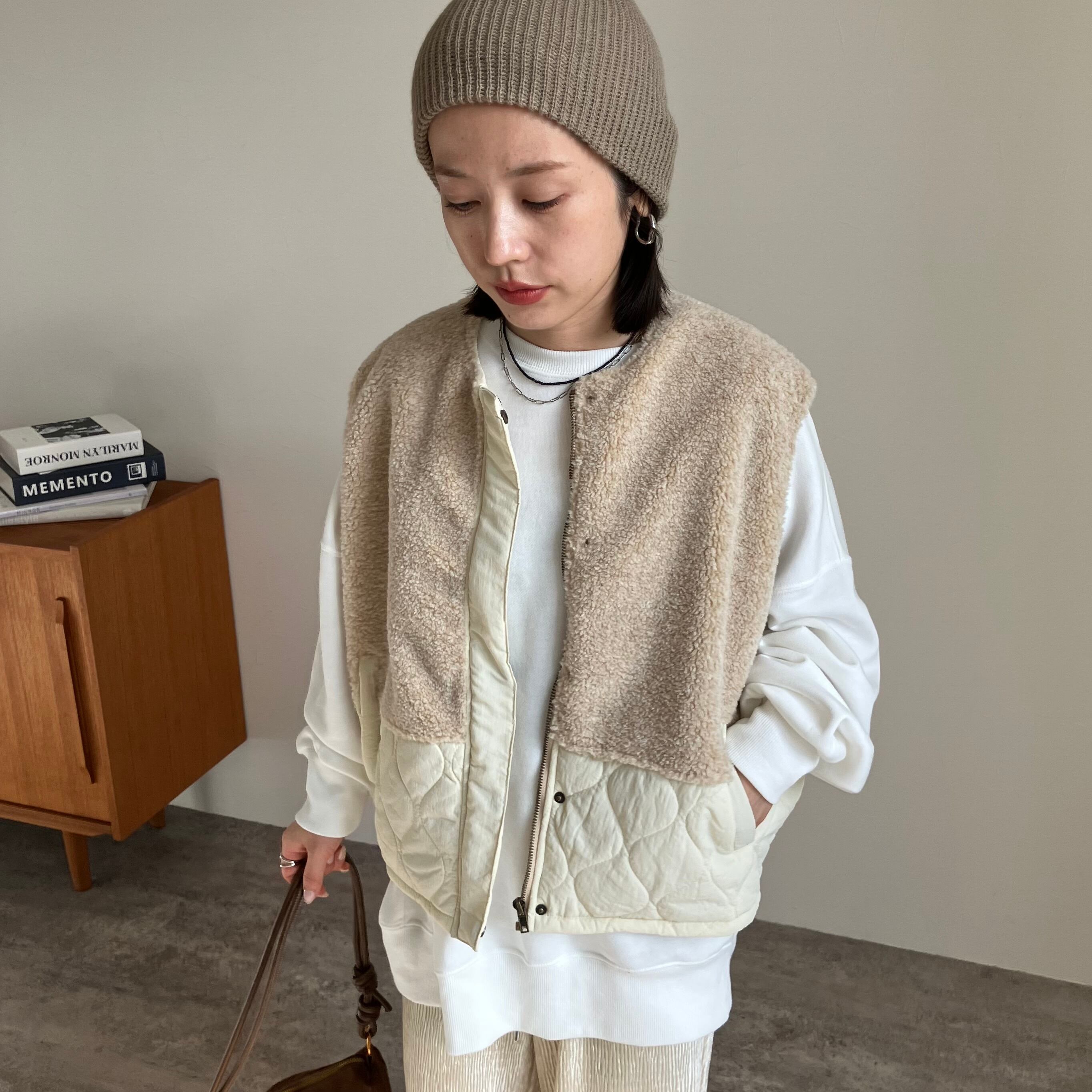 ボア×キルティングエッグベスト【an-D251419L-z】宅配便送料無料/宅配