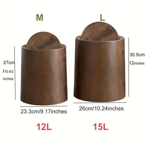 円形 ゴミ箱 蓋付き 15L カバーなし Lサイズ 幅26cm 木目調 プラスチック 軽量 おしゃれ北欧