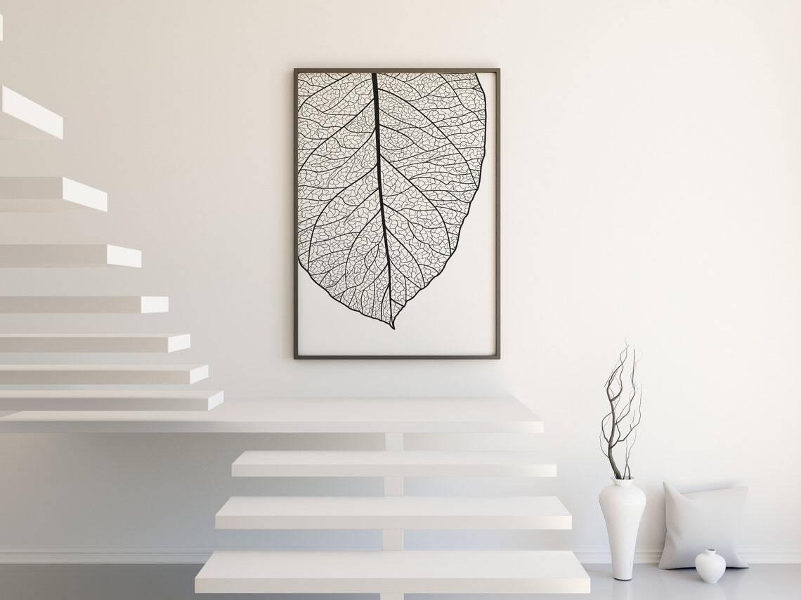 リーフスケルトン モノクロアートポスター - 繊細で美しいボタニカル