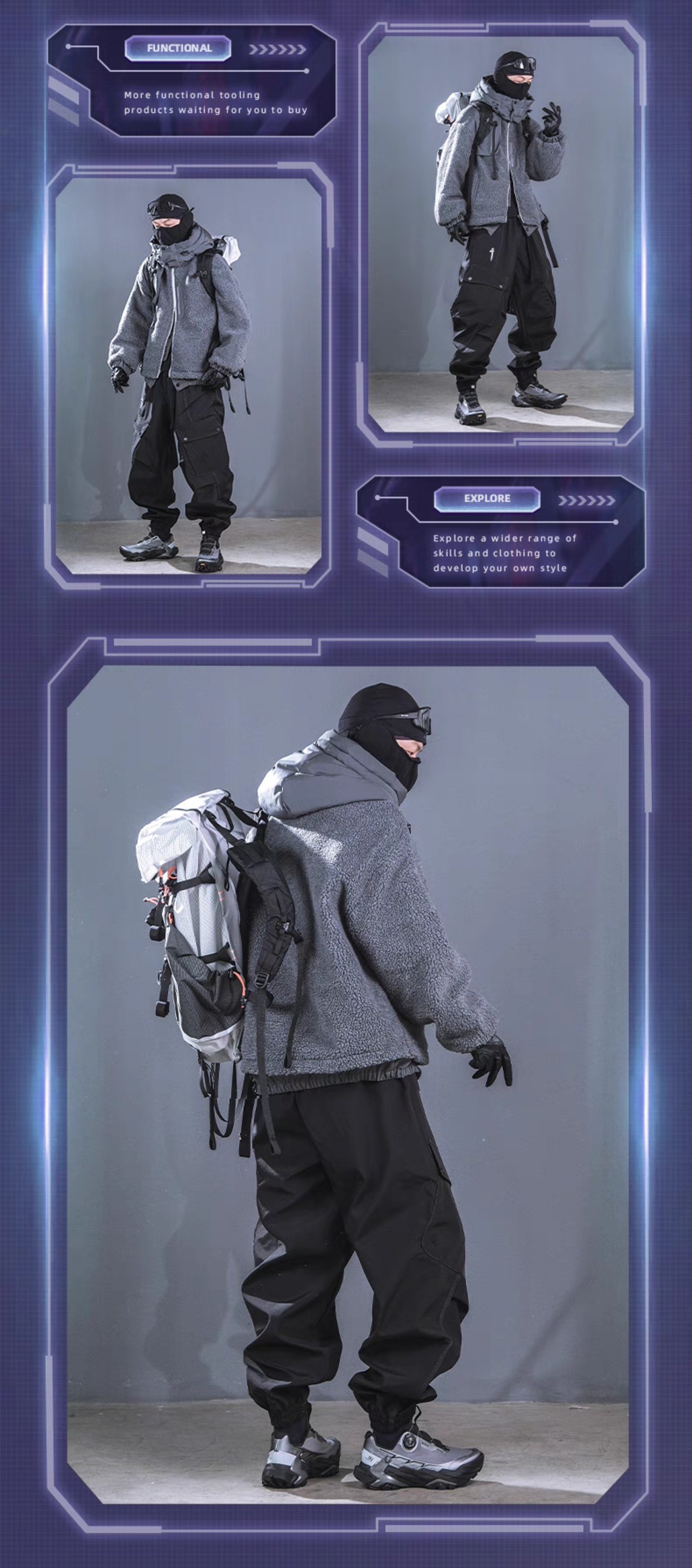 JIYEIND  ボアフリース パッチワークフード付きジャケット