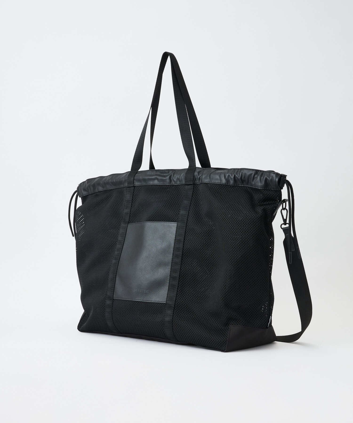 ADAM PATEK Leather trimmed mesh 2way big tote bag (BLK) AP2619009