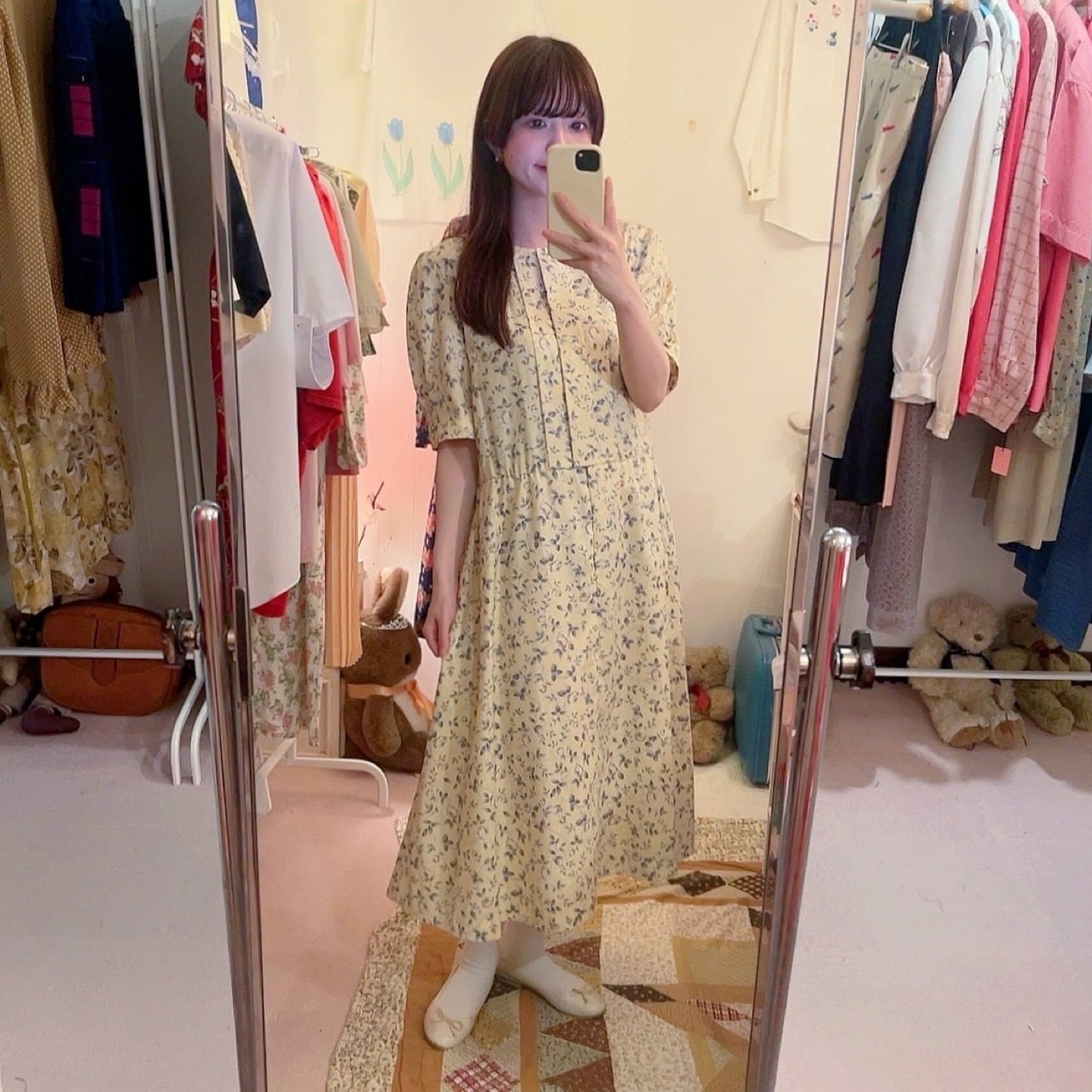 yellow white rose flare one-piece